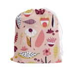 Scandinavian Flat Floral Background Coral Pink White Black Gold Pattern Drawstring Pouch (2XL)