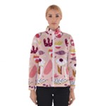 Scandinavian Flat Floral Background Coral Pink White Black Gold Pattern Women s Bomber Jacket