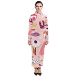 Scandinavian Flat Floral Background Coral Pink White Black Gold Pattern Turtleneck Maxi Dress