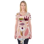 Scandinavian Flat Floral Background Coral Pink White Black Gold Pattern Short Sleeve Tunic 