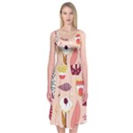 Scandinavian Flat Floral Background Coral Pink White Black Gold Pattern Midi Sleeveless Dress