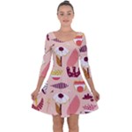 Scandinavian Flat Floral Background Coral Pink White Black Gold Pattern Quarter Sleeve Skater Dress