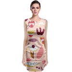 Scandinavian Flat Floral Background Coral Pink White Black Gold Pattern Classic Sleeveless Midi Dress