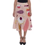 Scandinavian Flat Floral Background Coral Pink White Black Gold Pattern Perfect Length Midi Skirt
