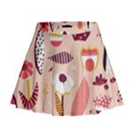 Scandinavian Flat Floral Background Coral Pink White Black Gold Pattern Mini Flare Skirt