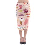 Scandinavian Flat Floral Background Coral Pink White Black Gold Pattern Midi Pencil Skirt