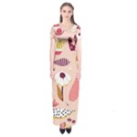 Scandinavian Flat Floral Background Coral Pink White Black Gold Pattern Short Sleeve Maxi Dress