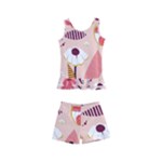 Scandinavian Flat Floral Background Coral Pink White Black Gold Pattern Kids  Boyleg Swimsuit