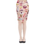 Scandinavian Flat Floral Background Coral Pink White Black Gold Pattern Midi Wrap Pencil Skirt