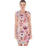Scandinavian Flat Floral Background Coral Pink White Black Gold Pattern Capsleeve Drawstring Dress 