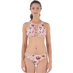 Scandinavian Flat Floral Background Coral Pink White Black Gold Pattern Perfectly Cut Out Bikini Set
