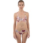 Scandinavian Flat Floral Background Coral Pink White Black Gold Pattern Wrap Around Bikini Set