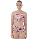 Scandinavian Flat Floral Background Coral Pink White Black Gold Pattern Racer Back Bikini Set