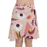 Scandinavian Flat Floral Background Coral Pink White Black Gold Pattern Chiffon Wrap Front Skirt