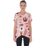 Scandinavian Flat Floral Background Coral Pink White Black Gold Pattern Cut Out Side Drop T-Shirt
