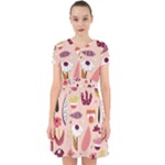 Scandinavian Flat Floral Background Coral Pink White Black Gold Pattern Adorable in Chiffon Dress