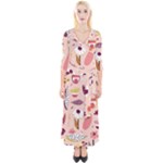 Scandinavian Flat Floral Background Coral Pink White Black Gold Pattern Quarter Sleeve Wrap Maxi Dress