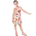 Scandinavian Flat Floral Background Coral Pink White Black Gold Pattern Kids  Sleeveless Dress