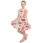 Scandinavian Flat Floral Background Coral Pink White Black Gold Pattern Kids  Short Sleeve Dress