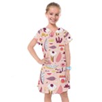 Scandinavian Flat Floral Background Coral Pink White Black Gold Pattern Kids  Drop Waist Dress