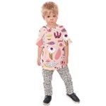 Scandinavian Flat Floral Background Coral Pink White Black Gold Pattern Kids  Raglan T-Shirt