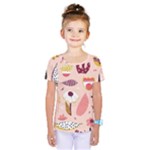 Scandinavian Flat Floral Background Coral Pink White Black Gold Pattern Kids  One Piece T-Shirt