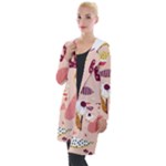 Scandinavian Flat Floral Background Coral Pink White Black Gold Pattern Hooded Pocket Cardigan