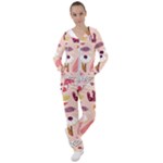 Scandinavian Flat Floral Background Coral Pink White Black Gold Pattern Women s Tracksuit