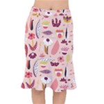 Scandinavian Flat Floral Background Coral Pink White Black Gold Pattern Short Mermaid Skirt
