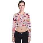 Scandinavian Flat Floral Background Coral Pink White Black Gold Pattern Long Sleeve Zip Up Bomber Jacket