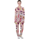 Scandinavian Flat Floral Background Coral Pink White Black Gold Pattern Casual Jacket and Pants Set