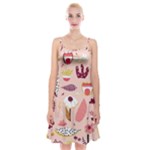 Scandinavian Flat Floral Background Coral Pink White Black Gold Pattern Spaghetti Strap Velvet Dress