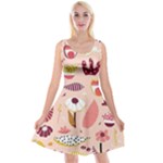 Scandinavian Flat Floral Background Coral Pink White Black Gold Pattern Reversible Velvet Sleeveless Dress