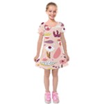 Scandinavian Flat Floral Background Coral Pink White Black Gold Pattern Kids  Short Sleeve Velvet Dress