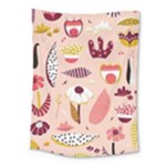 Scandinavian Flat Floral Background Coral Pink White Black Gold Pattern Medium Tapestry