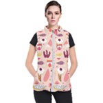 Scandinavian Flat Floral Background Coral Pink White Black Gold Pattern Women s Puffer Vest