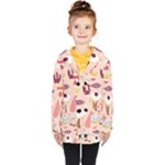 Scandinavian Flat Floral Background Coral Pink White Black Gold Pattern Kids  Double Breasted Button Coat