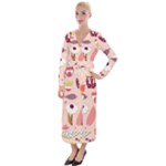 Scandinavian Flat Floral Background Coral Pink White Black Gold Pattern Velvet Maxi Wrap Dress