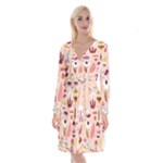 Scandinavian Flat Floral Background Coral Pink White Black Gold Pattern Long Sleeve Velvet Front Wrap Dress