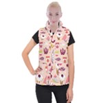 Scandinavian Flat Floral Background Coral Pink White Black Gold Pattern Women s Button Up Vest