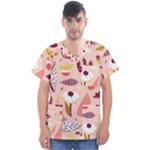Scandinavian Flat Floral Background Coral Pink White Black Gold Pattern Men s V-Neck Scrub Top