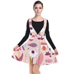 Scandinavian Flat Floral Background Coral Pink White Black Gold Pattern Plunge Pinafore Dress