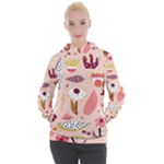 Scandinavian Flat Floral Background Coral Pink White Black Gold Pattern Women s Hooded Pullover