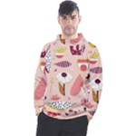 Scandinavian Flat Floral Background Coral Pink White Black Gold Pattern Men s Pullover Hoodie