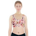 Scandinavian Flat Floral Background Coral Pink White Black Gold Pattern Sports Bra With Pocket