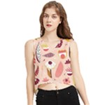 Scandinavian Flat Floral Background Coral Pink White Black Gold Pattern V-Neck Cropped Tank Top