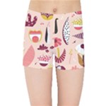 Scandinavian Flat Floral Background Coral Pink White Black Gold Pattern Kids  Sports Shorts