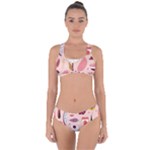 Scandinavian Flat Floral Background Coral Pink White Black Gold Pattern Criss Cross Bikini Set