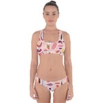 Scandinavian Flat Floral Background Coral Pink White Black Gold Pattern Cross Back Hipster Bikini Set