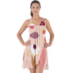 Scandinavian Flat Floral Background Coral Pink White Black Gold Pattern Show Some Back Chiffon Dress